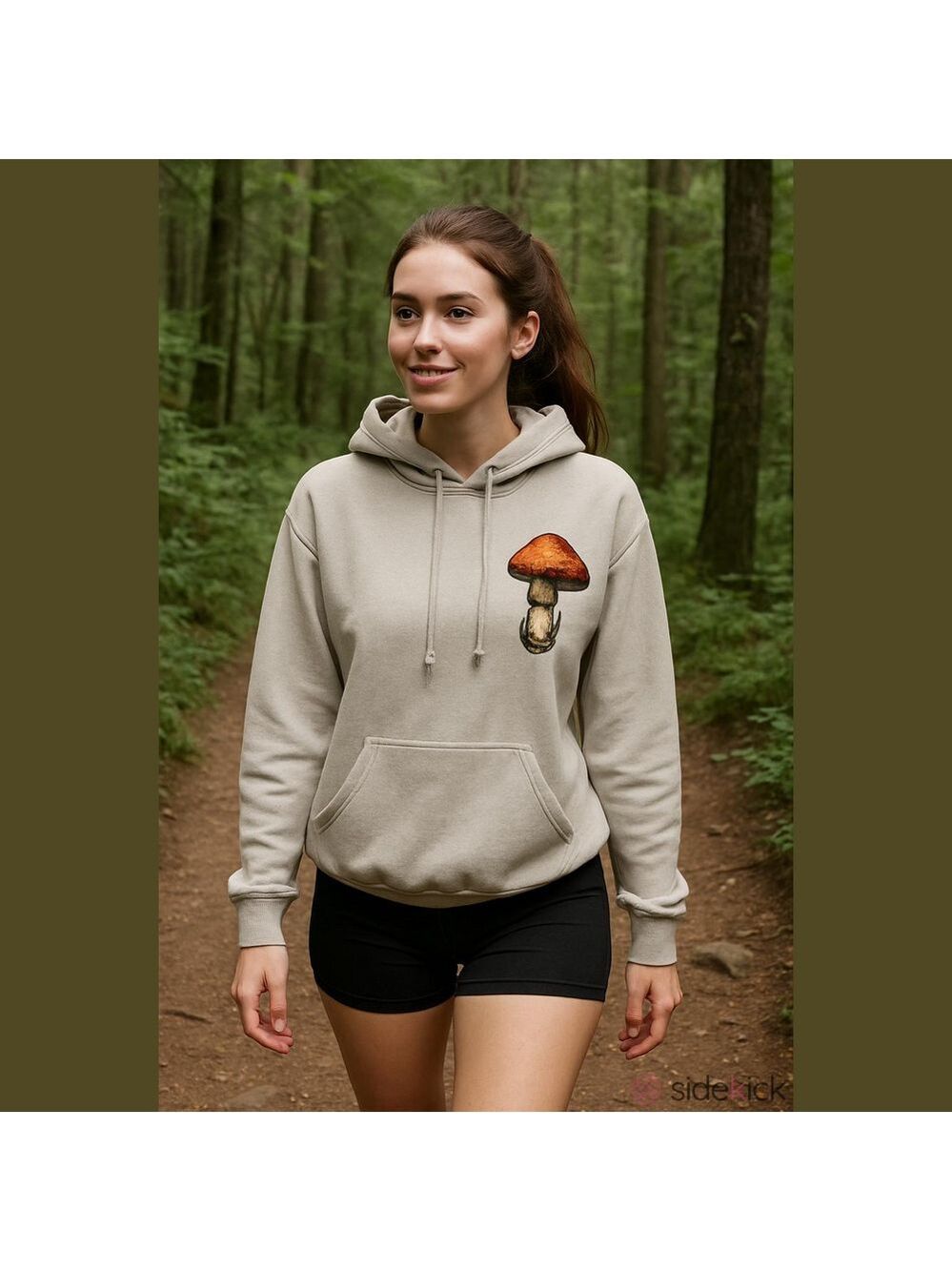 Bowery Supply Co Unisex Beige Hoodie with Mushroom Design